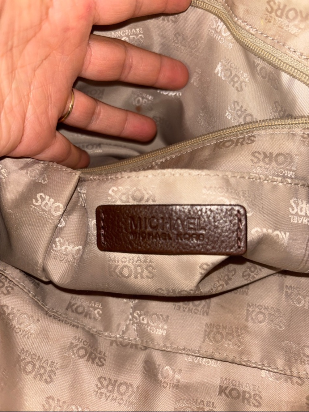 Michael Kors Brown and Tan MK Logo Tote - Picture 3 of 12